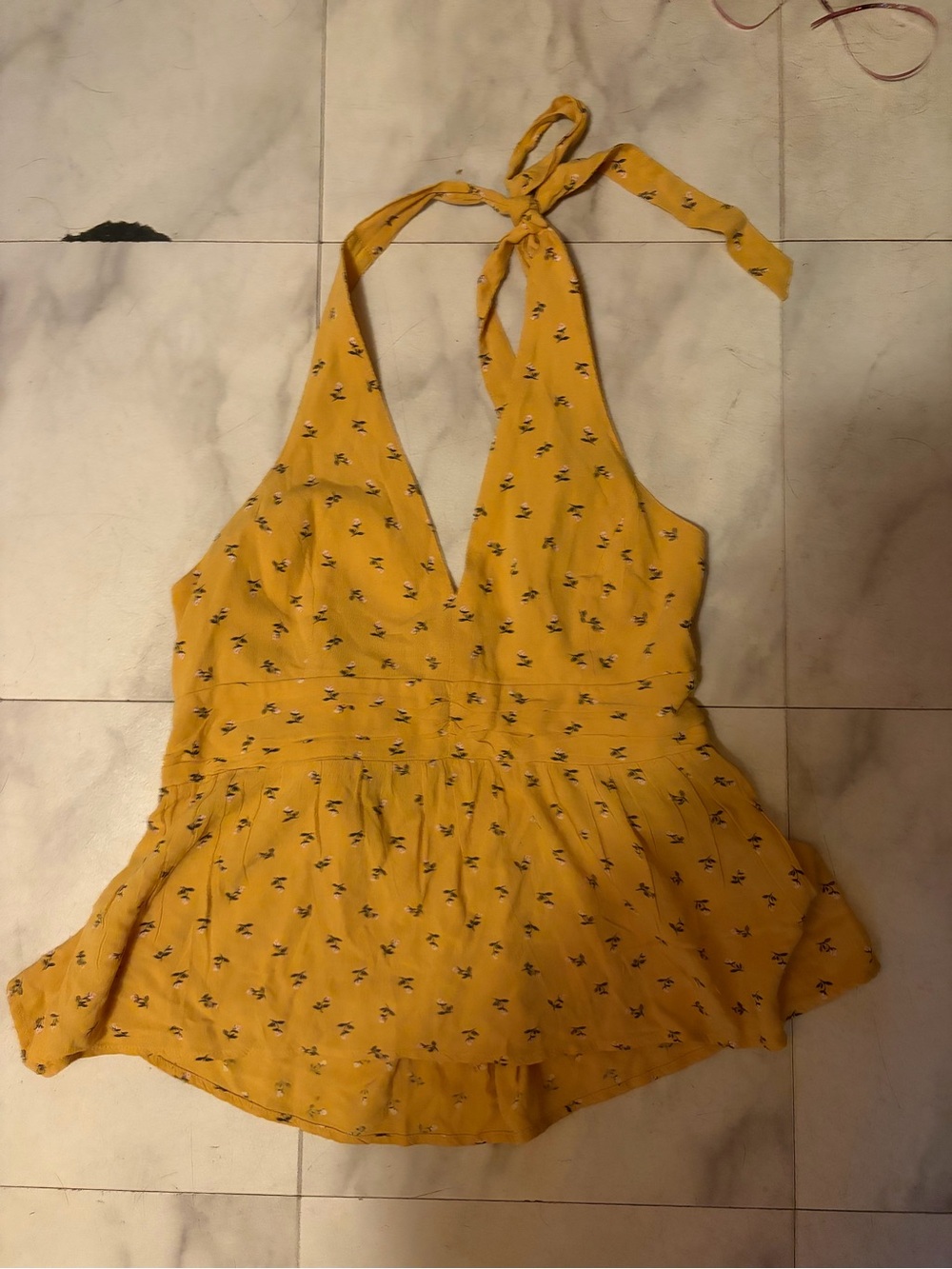 American Eagle Outfitters Yellow Floral Halter Blouse